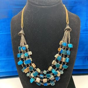 Blue Abalone Illusion Mixed Media Multi Strand Necklace!